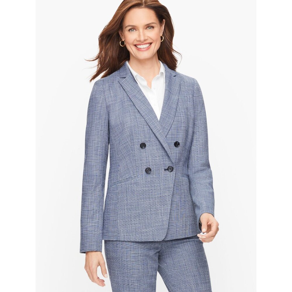 NWOT Talbots Womens Size 12 Blue Blended Tweed Double Breasted Blazer NEW